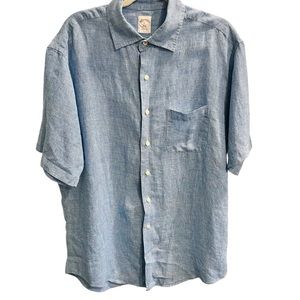 Brooks Brothers Men's 100% Linen Blue Check Short Sleeve Shirt L